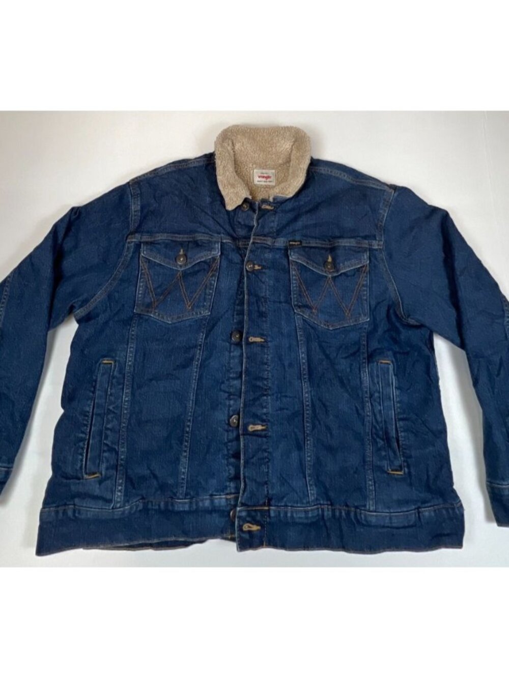 Wrangler Men XL Sherpa Lined Denim Trucker Jacket Blue Trucker Jean Coat